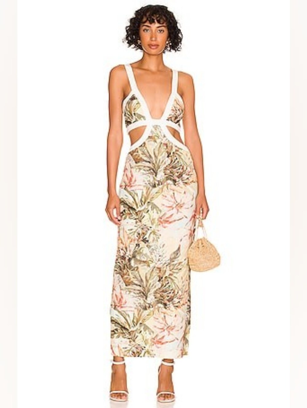 ACOA Smocked Beige Floral Maxi Dress Bodice